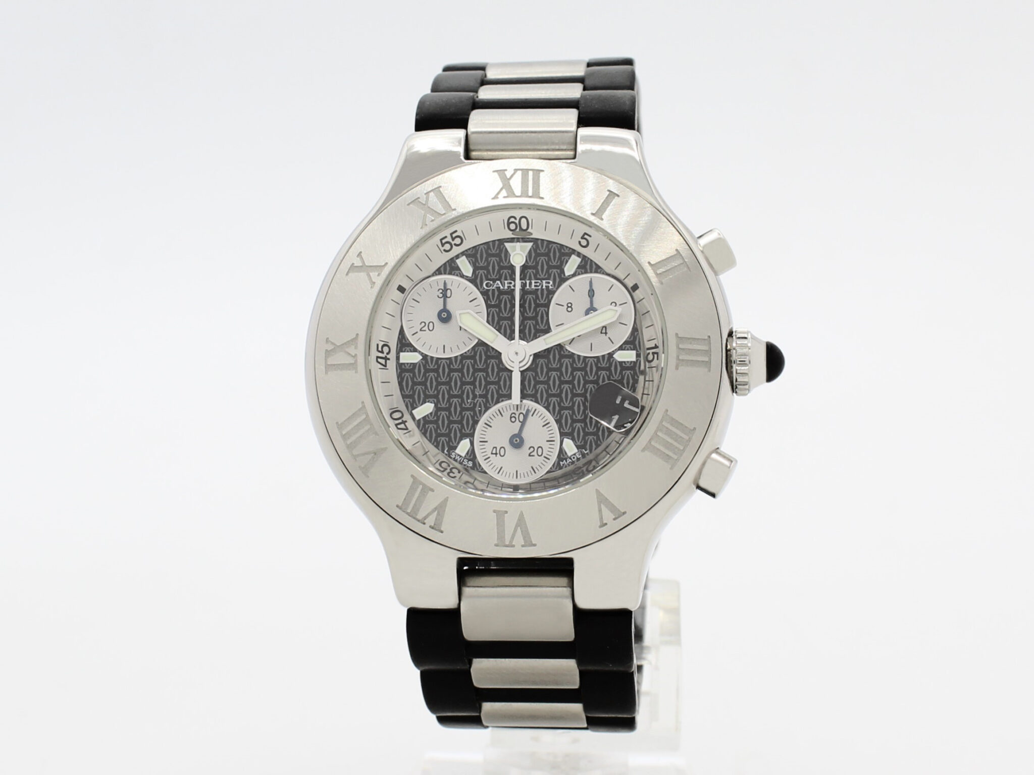 Cartier 21 Chronoscaph Quartz Steel Black Dial Ref.2424
